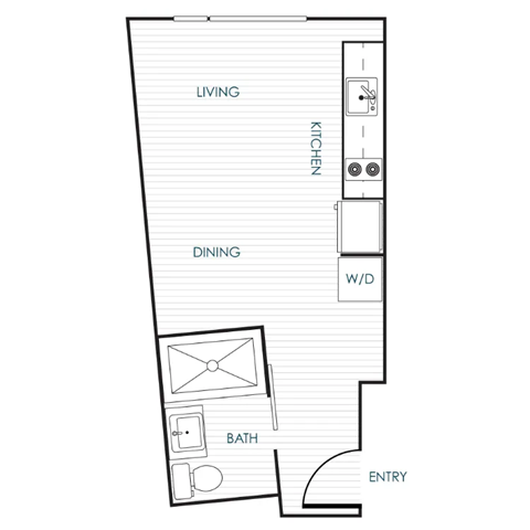 Floor plan for studio, 1 bath, 374 sqft